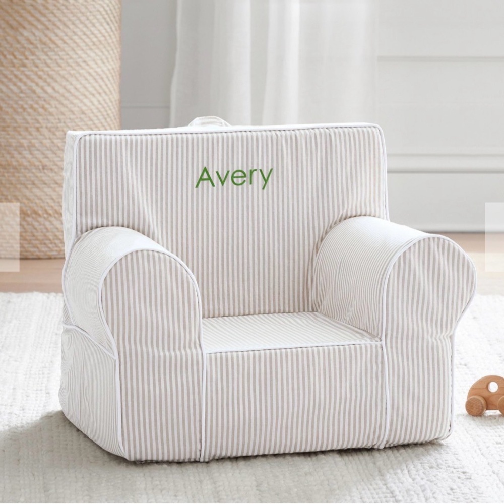 NWT My First Anywhere Chair®, Oxford Stripe Slipcover Only in Oatmeal. No name.